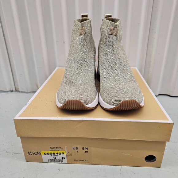 Michael Kors Skyler Bootie Metallic Fabric Sneakers US 9M Silver/Gold - Picture 2 of 11